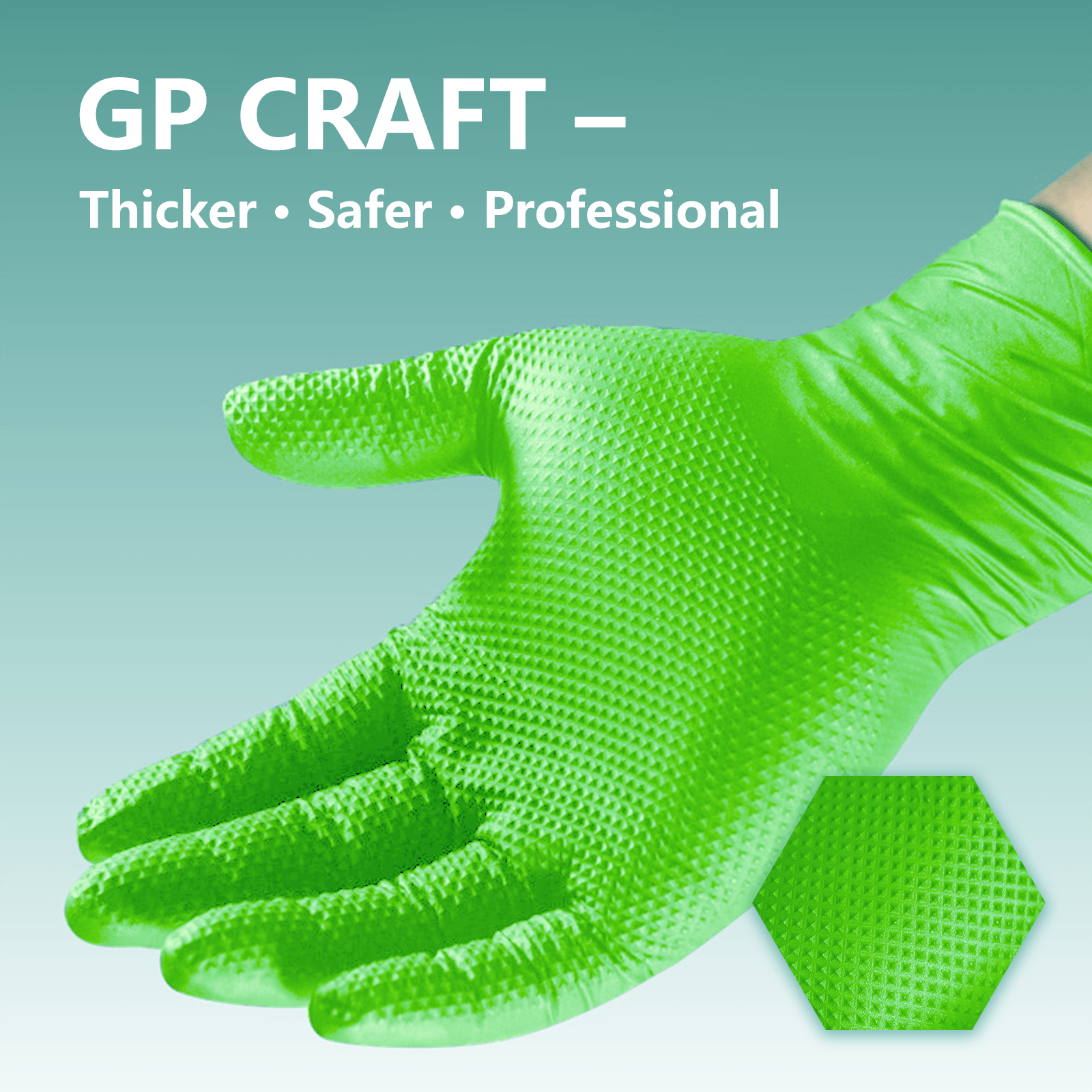GP Craft 8 mil Green Nitrile Industrial Gloves, Diamond Textured, Powder Free, case of 1000 (GP67)