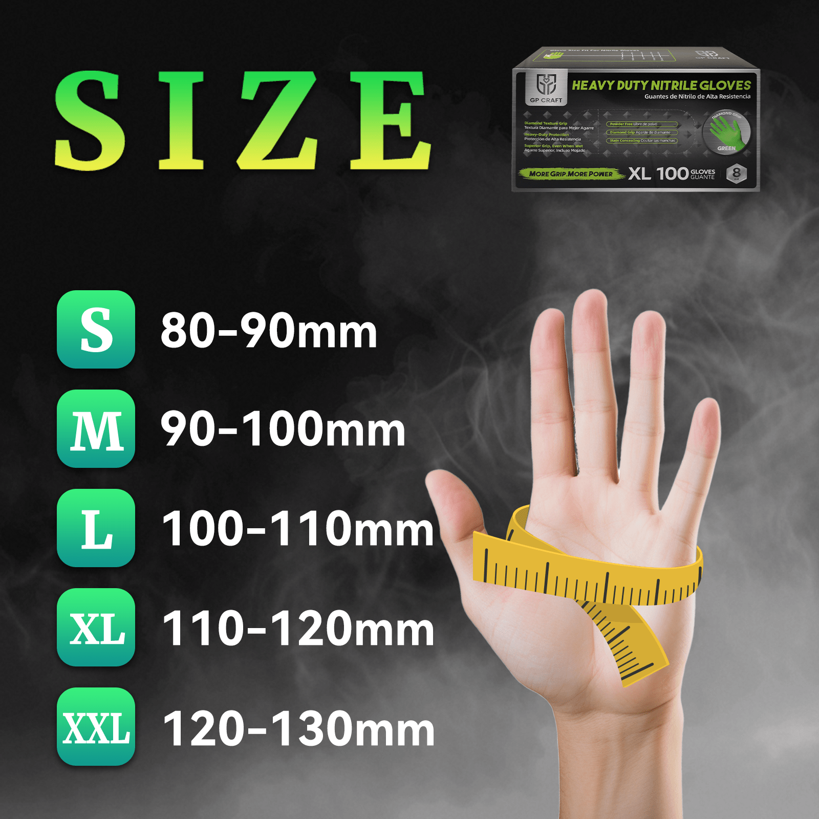 GP Craft 8 mil Green Nitrile Industrial Gloves, Diamond Textured, Powder Free, case of 1000 (GP67)