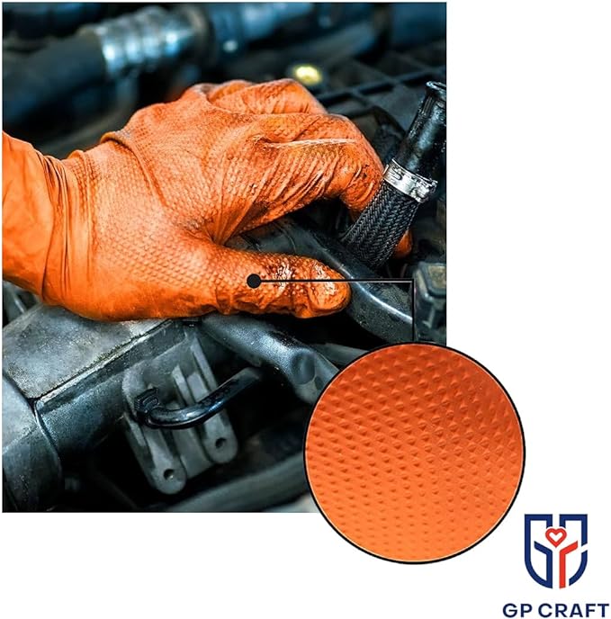 GP Craft 8 mil Orange Nitrile Exam Gloves, Diamond Textured, Powder Free, Case of 1000 (GP68)