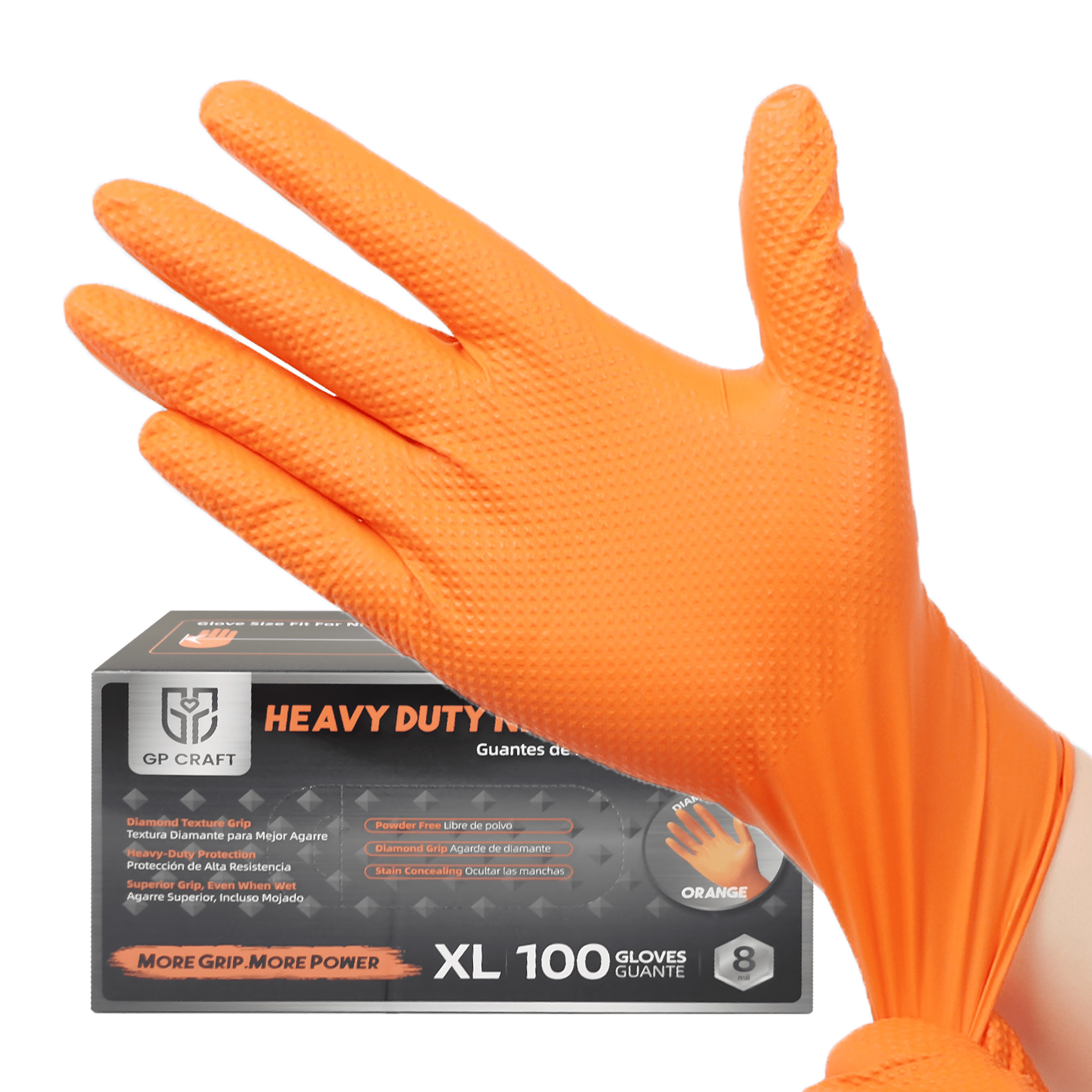 GP Craft 8 mil Orange Nitrile Industrial Gloves, Diamond Textured, Powder Free, Case of 1000 (GP68)