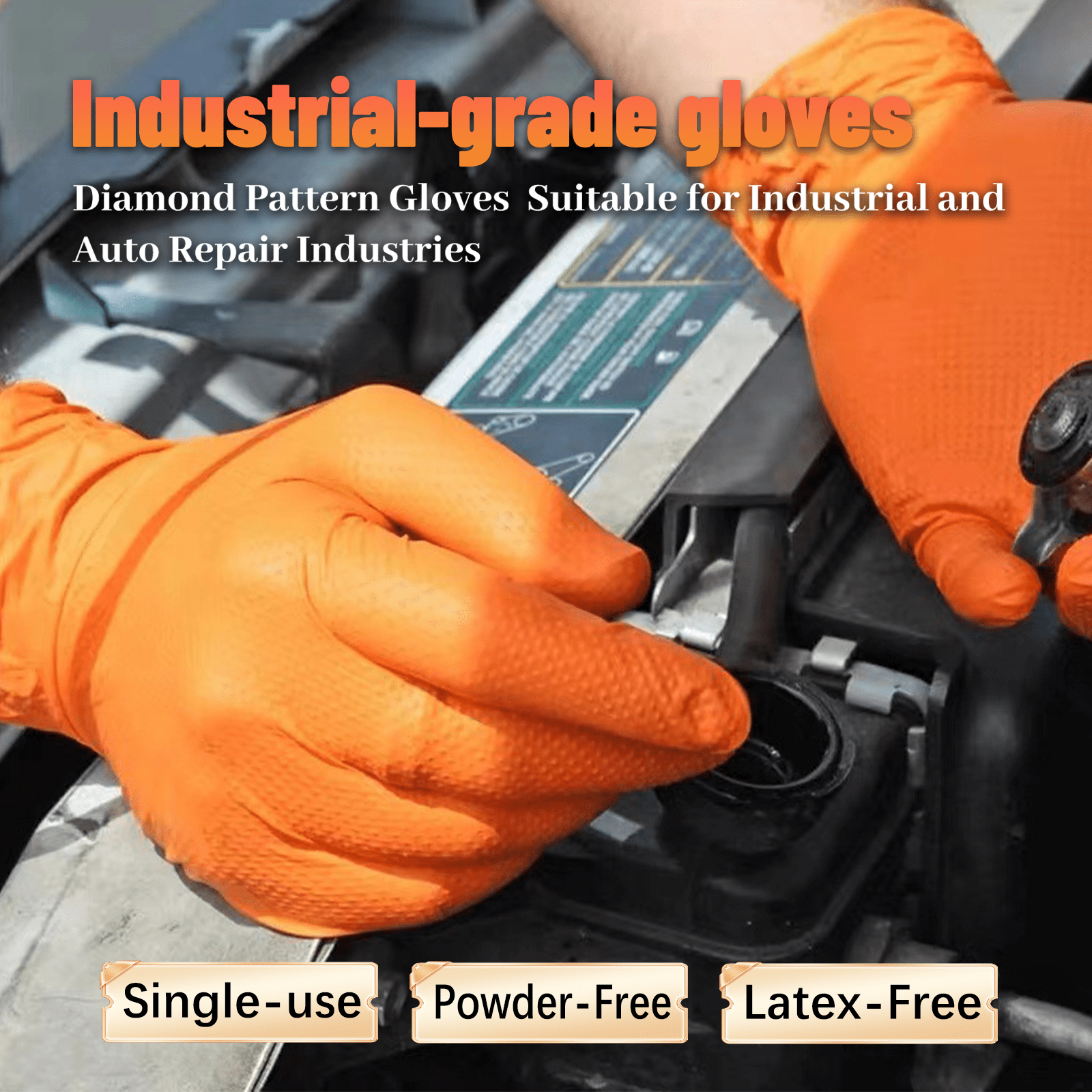 GP Craft 8 mil Orange Nitrile Industrial Gloves, Diamond Textured, Powder Free, Case of 1000 (GP68)