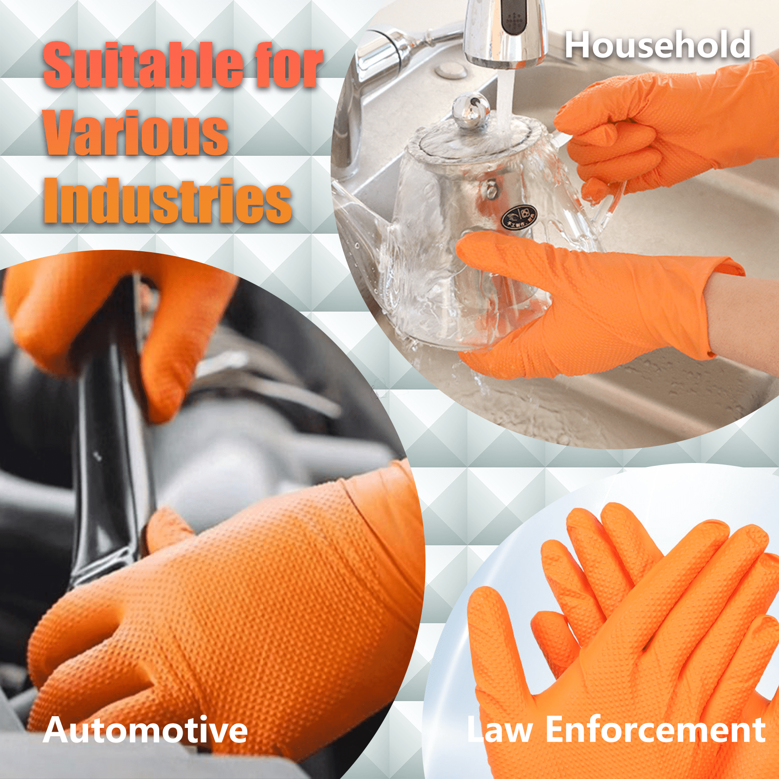 GP Craft 8 mil Orange Nitrile Industrial Gloves, Diamond Textured, Powder Free, Case of 1000 (GP68)