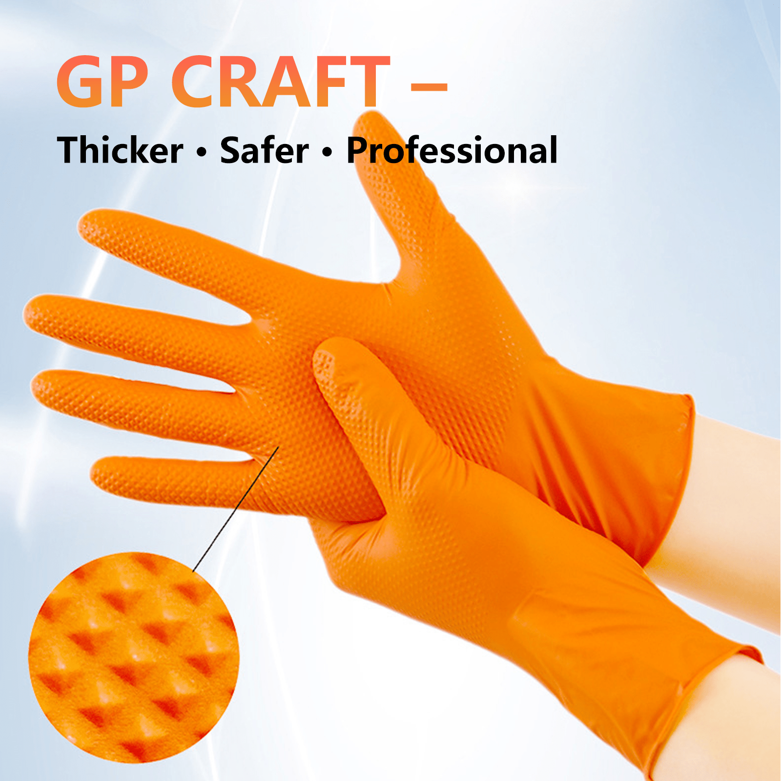 GP Craft 8 mil Orange Nitrile Industrial Gloves, Diamond Textured, Powder Free, Case of 1000 (GP68)