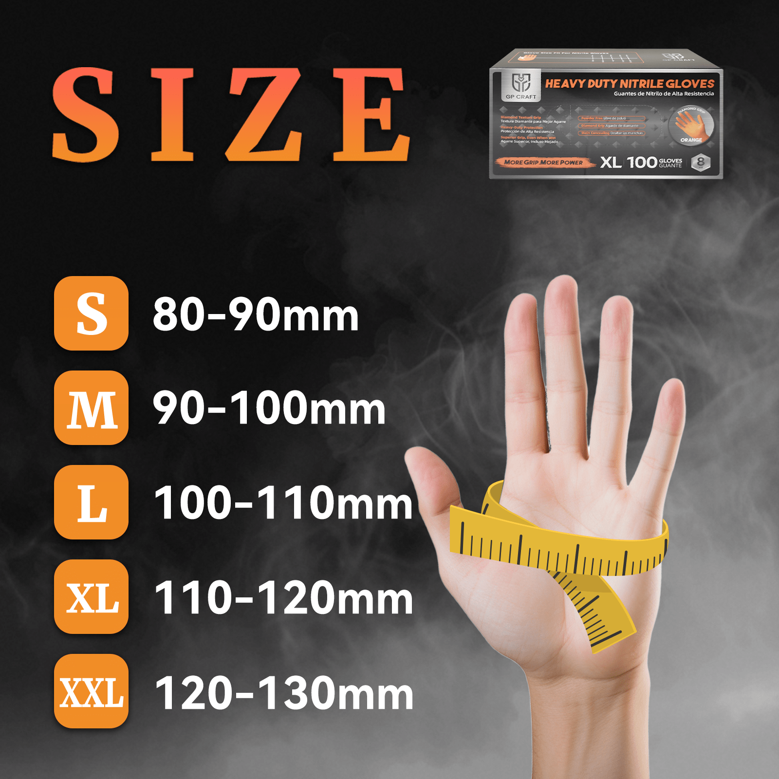 GP Craft 8 mil Orange Nitrile Industrial Gloves, Diamond Textured, Powder Free, Case of 1000 (GP68)