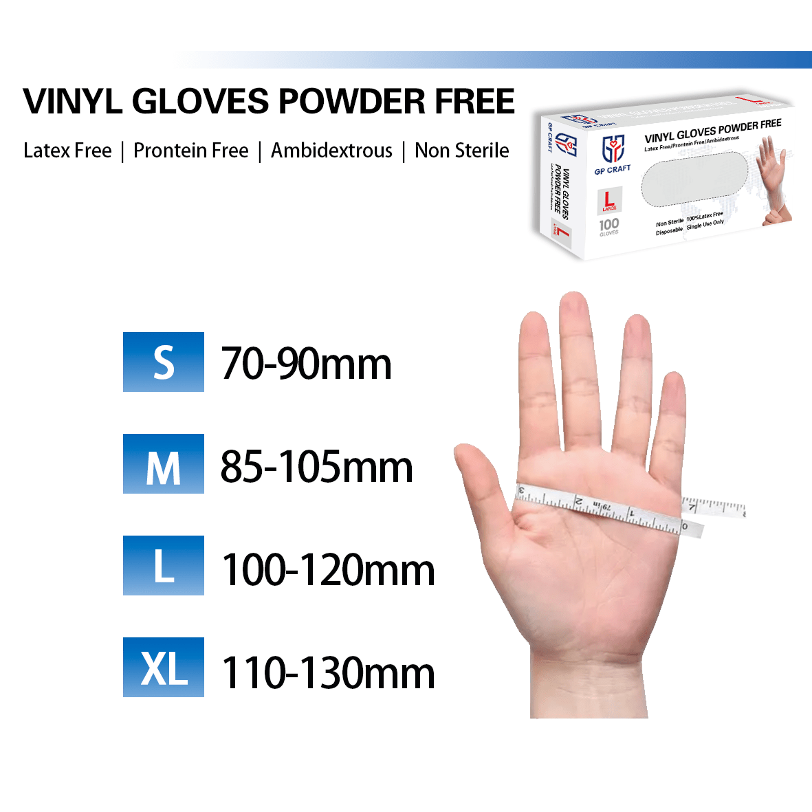 GP Craft Clear Vinyl Disposable Gloves, Powder Free, Case of 1000 (GPV-Clear)