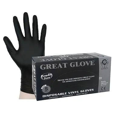 Great Glove 2.5 mil Black Vinyl Gloves, Case of 1000 (BLKNM700)