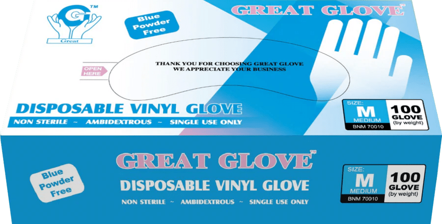 Great Glove 2.5 mil Blue Vinyl Gloves, Case of 1000 (B-NM700)