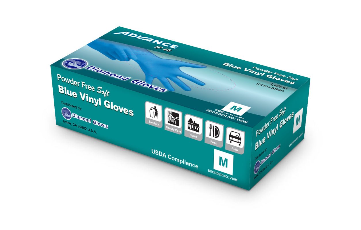 Diamond Blue Vinyl Industrial Powder-Free  Gloves, Case of 1000 (IF46)