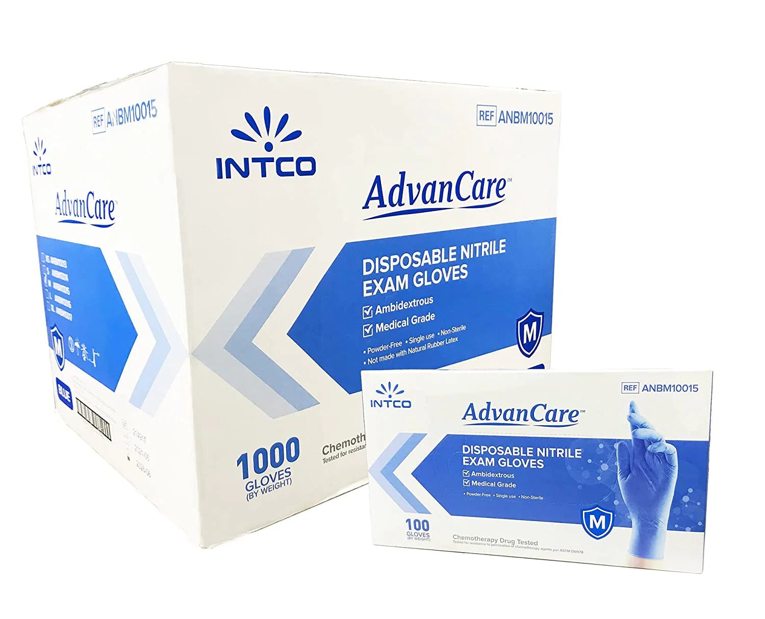 INTCO AdvanCare 4 mil Blue Nitrile Exam Gloves, Powder Free, Case of 1000