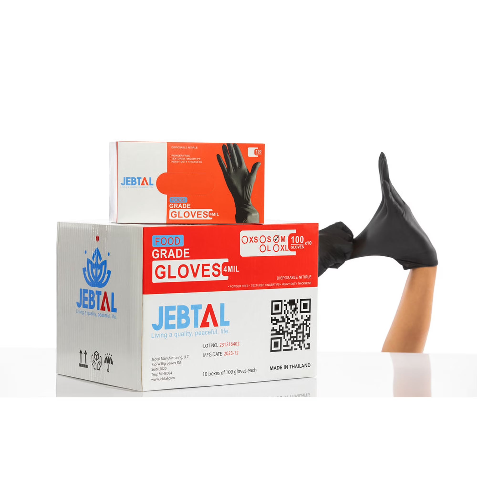 Jebtal Black Nitrile Food Grade Gloves – Powder-Free, Case of 1000