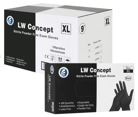 LW Concept 5 mil Black Nitrile Powder-Free Exam Gloves (LWC5), case of 1000 (ASTM D6319, FDA 510k)