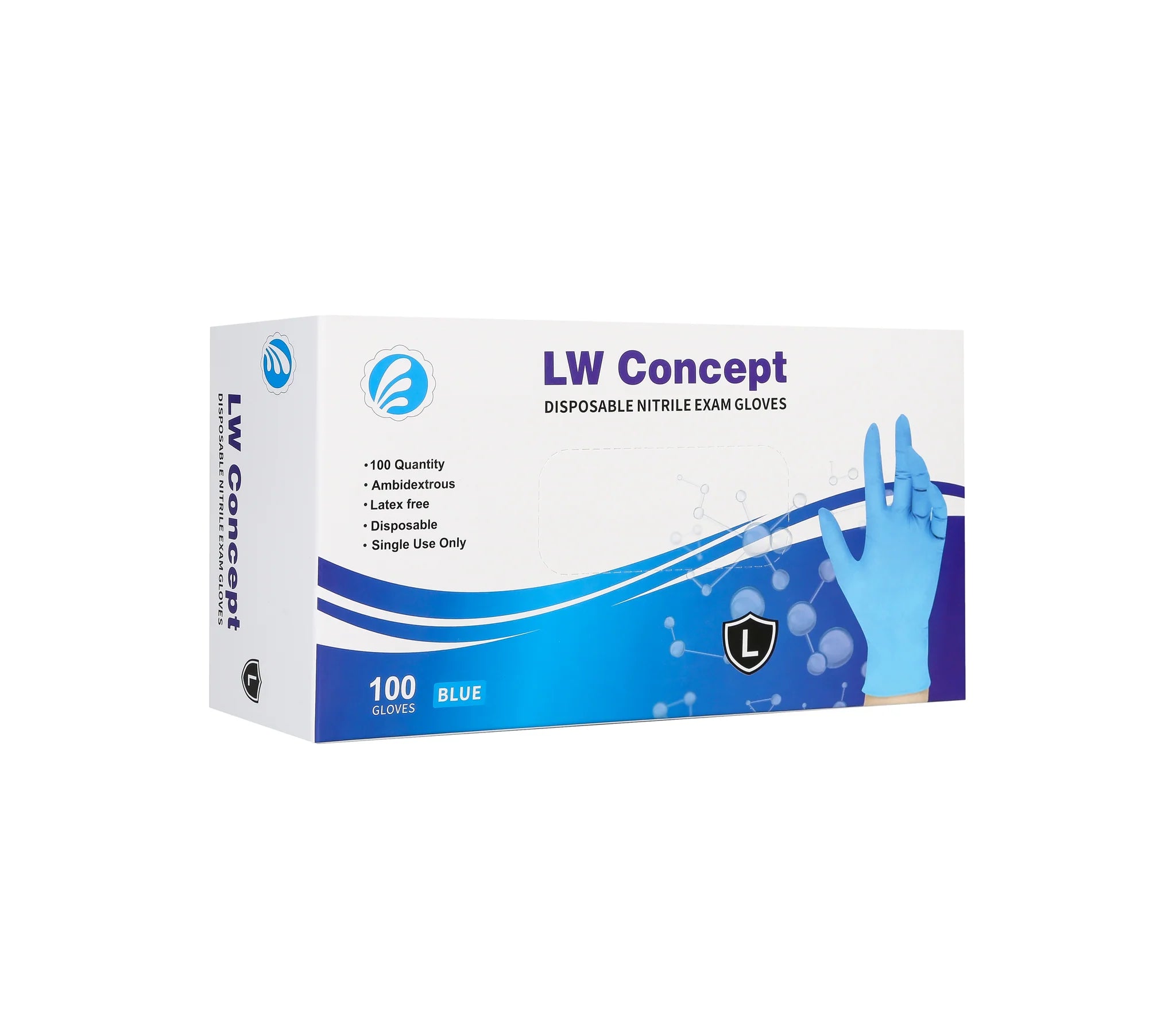 LW Concept 4 mil Blue Nitrile Powder-Free Exam Gloves, case of 1000