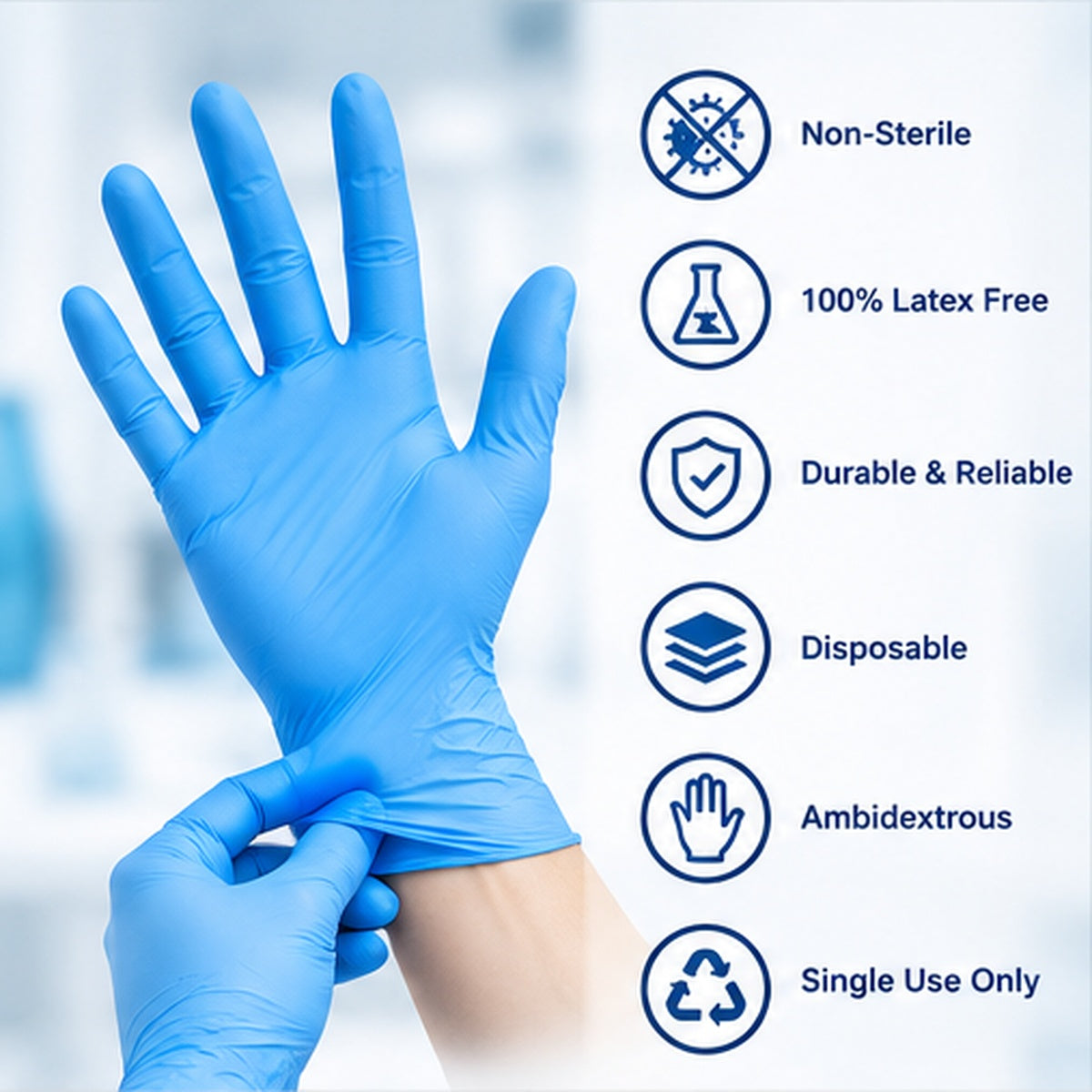 LW Concept 5 mil Blue Nitrile Powder-Free Exam Disposable Gloves, case of 1000