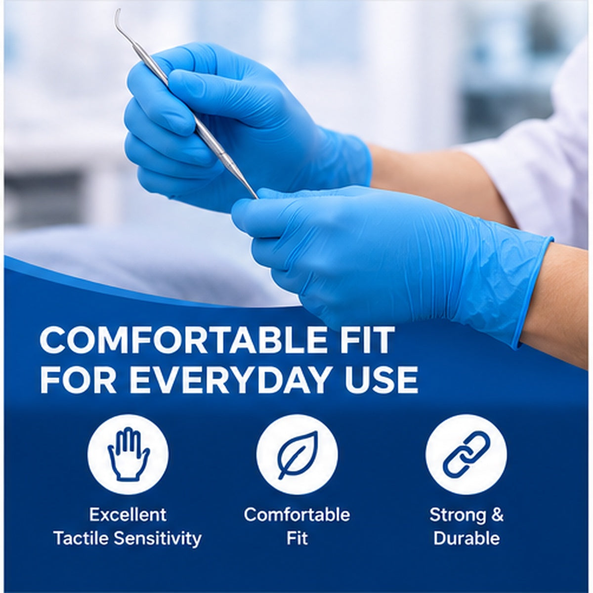 LW Concept 5 mil Blue Nitrile Powder-Free Exam Disposable Gloves, case of 1000
