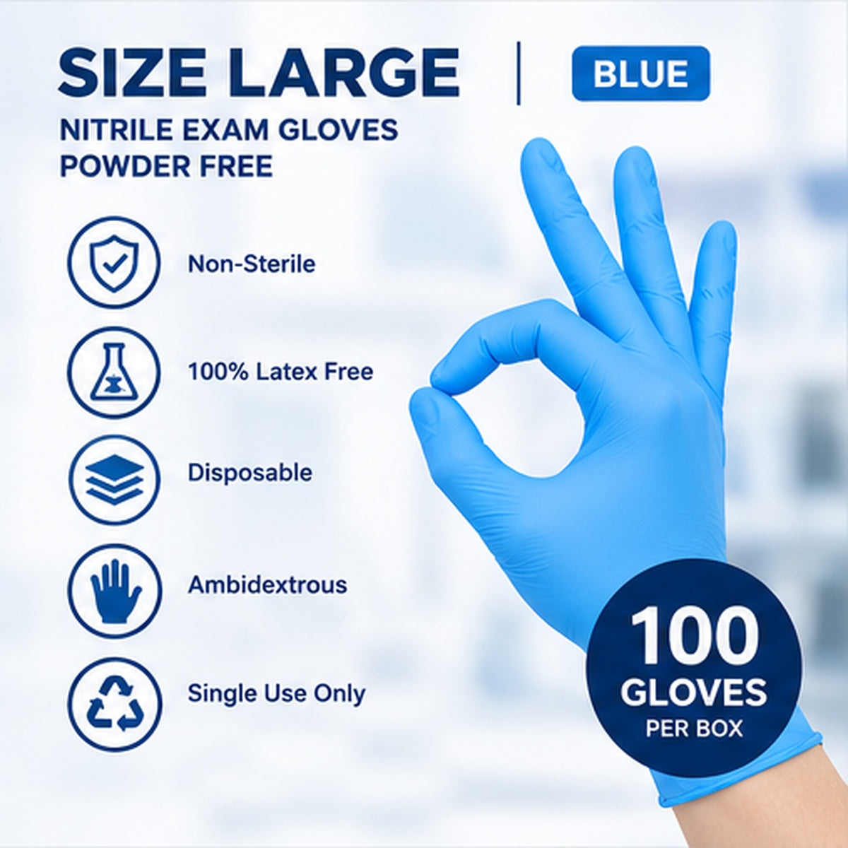 LW Concept 5 mil Blue Nitrile Powder-Free Exam Disposable Gloves, case of 1000