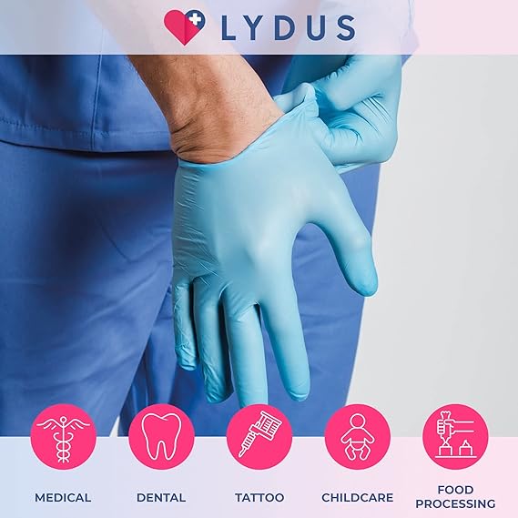 Lydus 5mil Blue Nitrile Examination Gloves (LBN5), case of 1000 (ASTM D6319, FDA 510k)