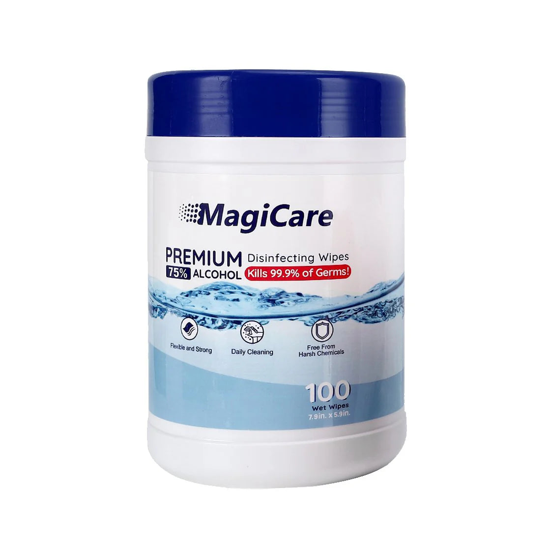 MagiCare 75% Alcohol Hand Sanitizing Wipes – Unscented, Large Premium Wipes (Case of 24 Canisters)