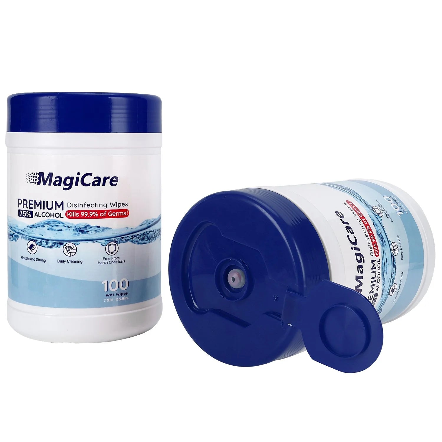MagiCare 75% Alcohol Hand Sanitizing Wipes – Unscented, Large Premium Wipes (Case of 24 Canisters)