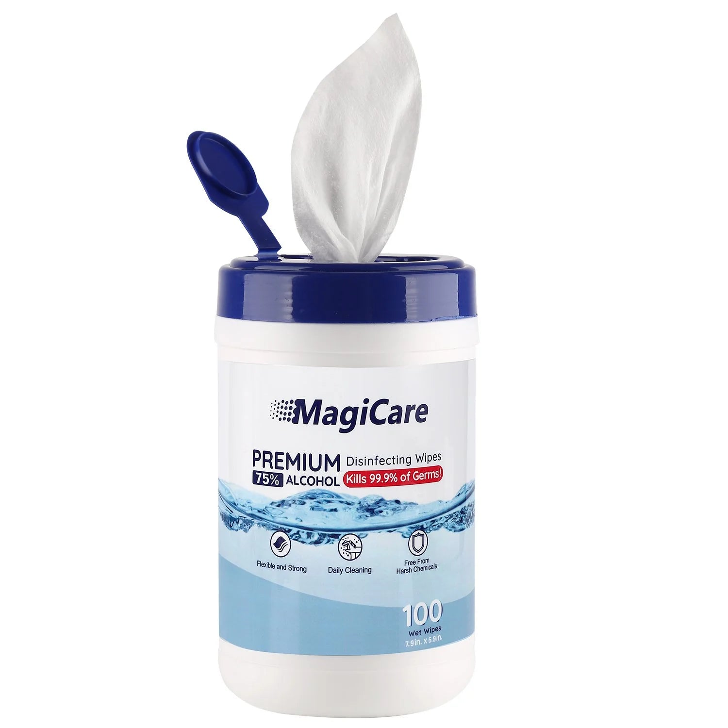 MagiCare 75% Alcohol Hand Sanitizing Wipes – Unscented, Large Premium Wipes (Case of 24 Canisters)