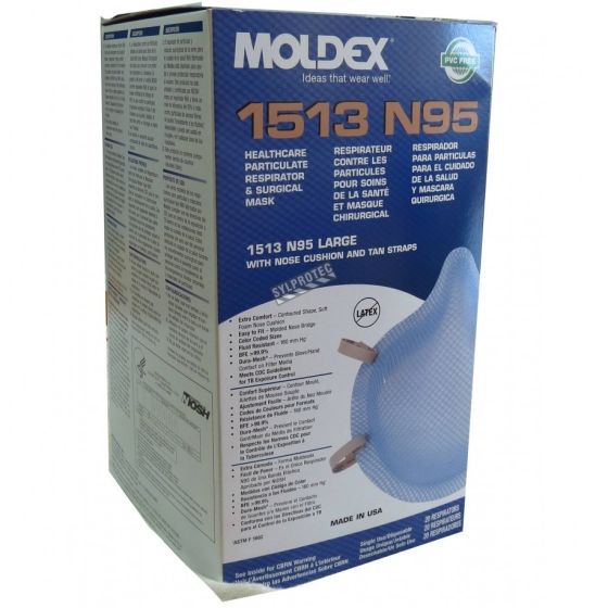 Moldex 1500 Series / 1513 N95 Particulate Respirator and Surgical Mask, Case of 160 Masks (8 Boxes x 20 Masks)