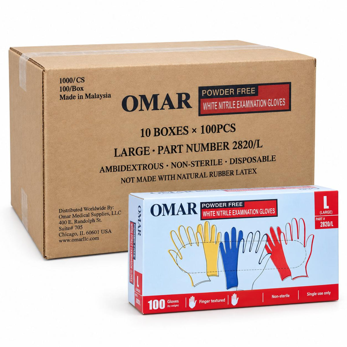 Omar White 4 mil Nitrile Exam Disposable Gloves, Case of 1000, Wholesale