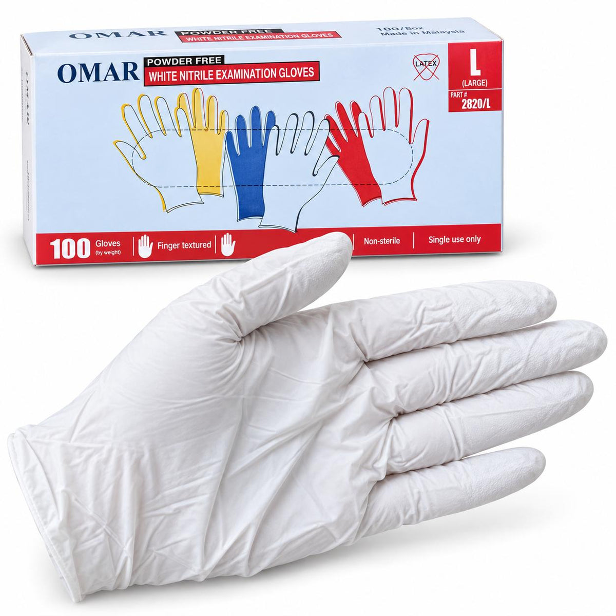 Omar White 4 mil Nitrile Exam Disposable Gloves, Case of 1000, Wholesale