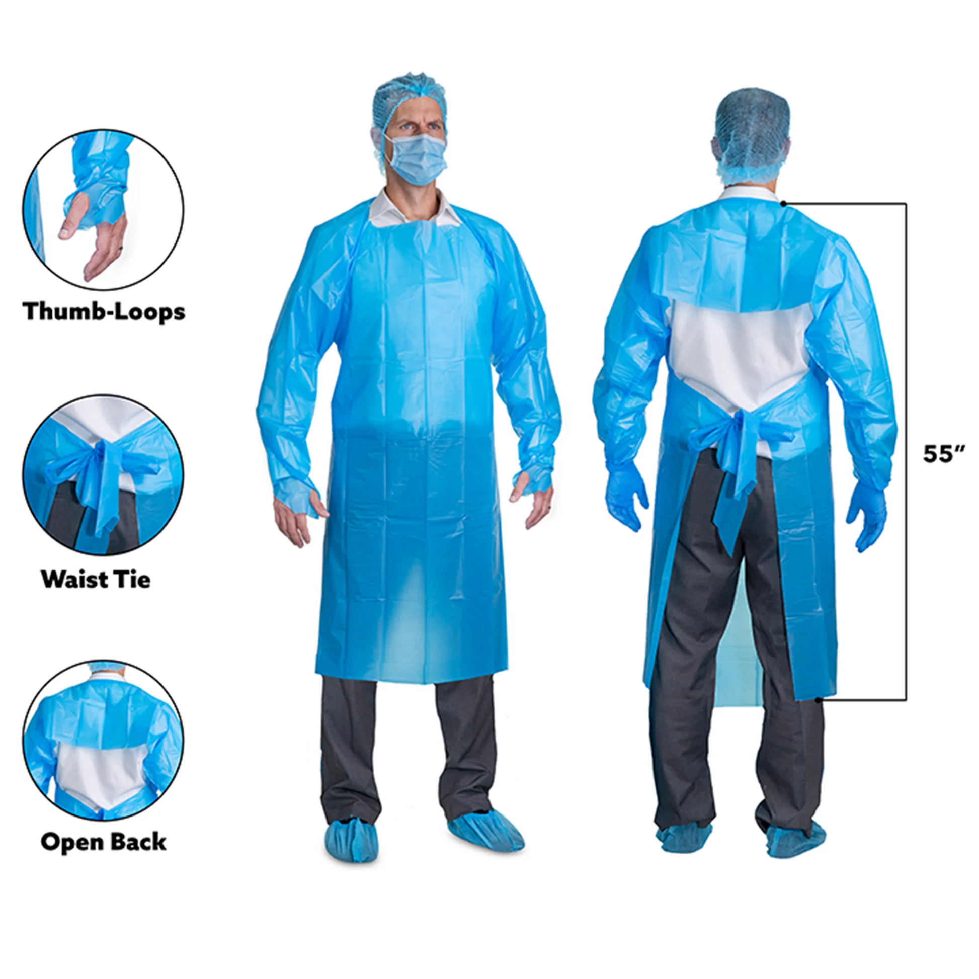 Polyethylene Isolation Gown with Thumb Loops – Disposable (Case of 100)