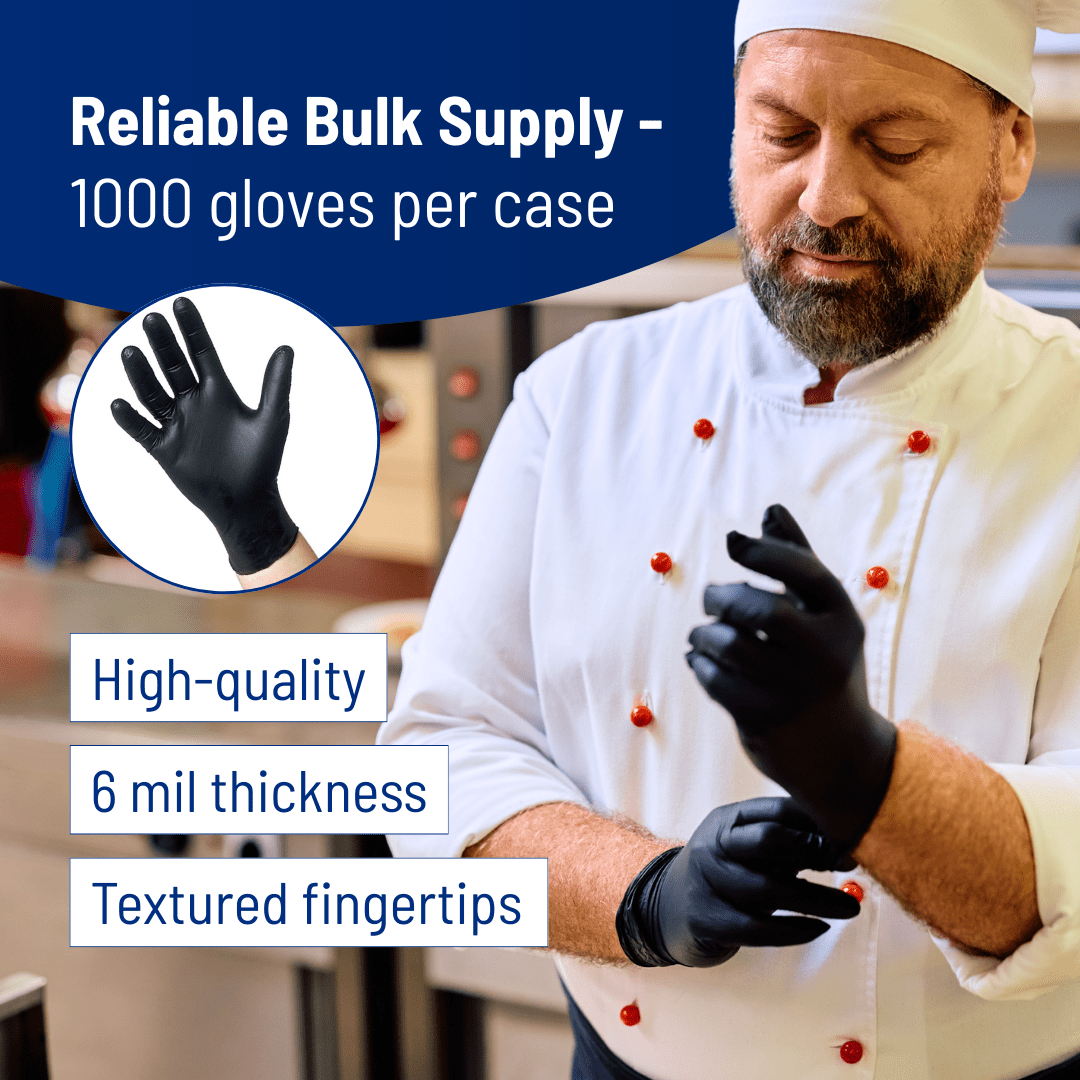 CARE 6 Mil Black Nitrile Examination Gloves (CBK9-5xx), case of 1000