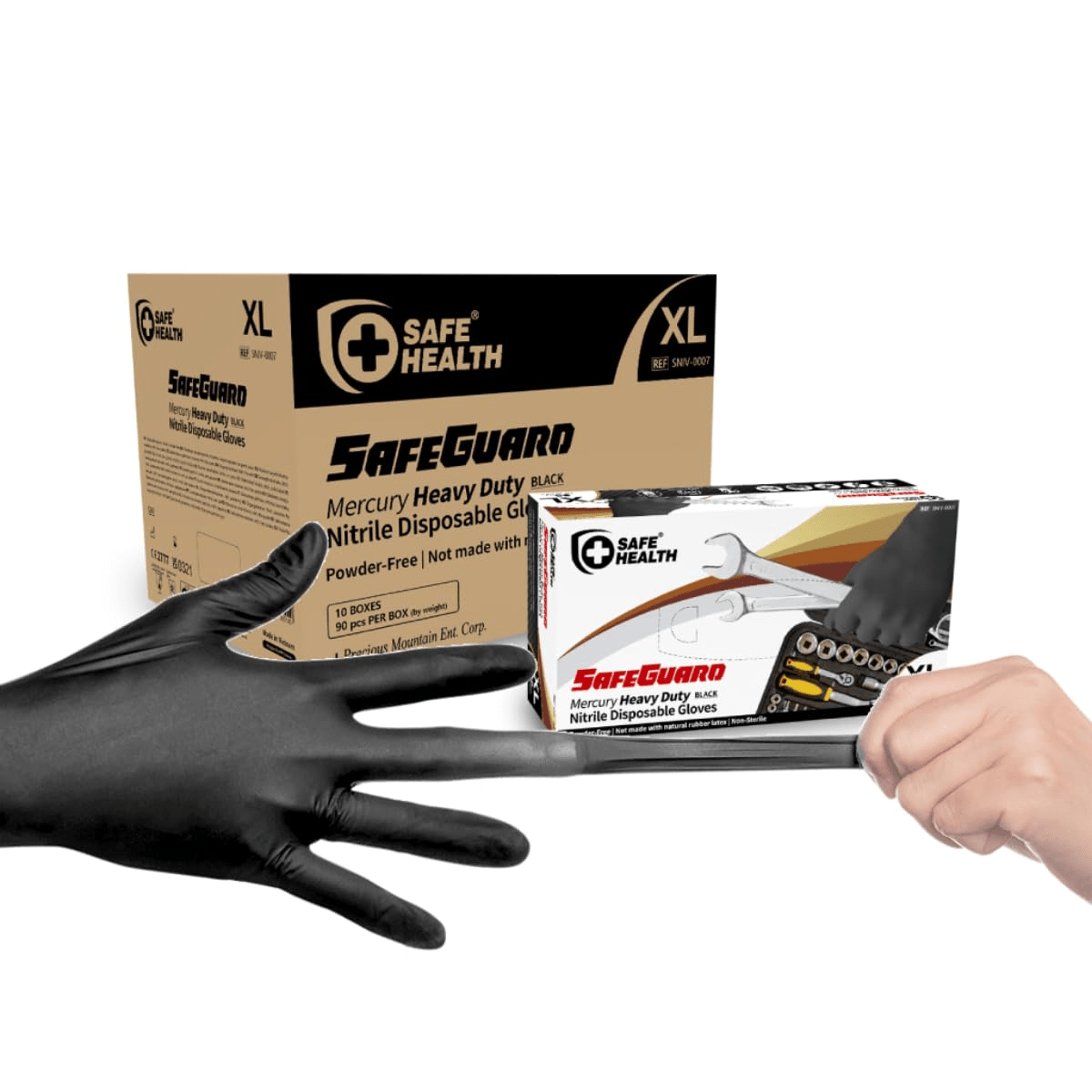 Safe Guard 6 mil Heavy Duty Black Nitrile Exam Gloves, Powder Free, Case of 900 (SG63)