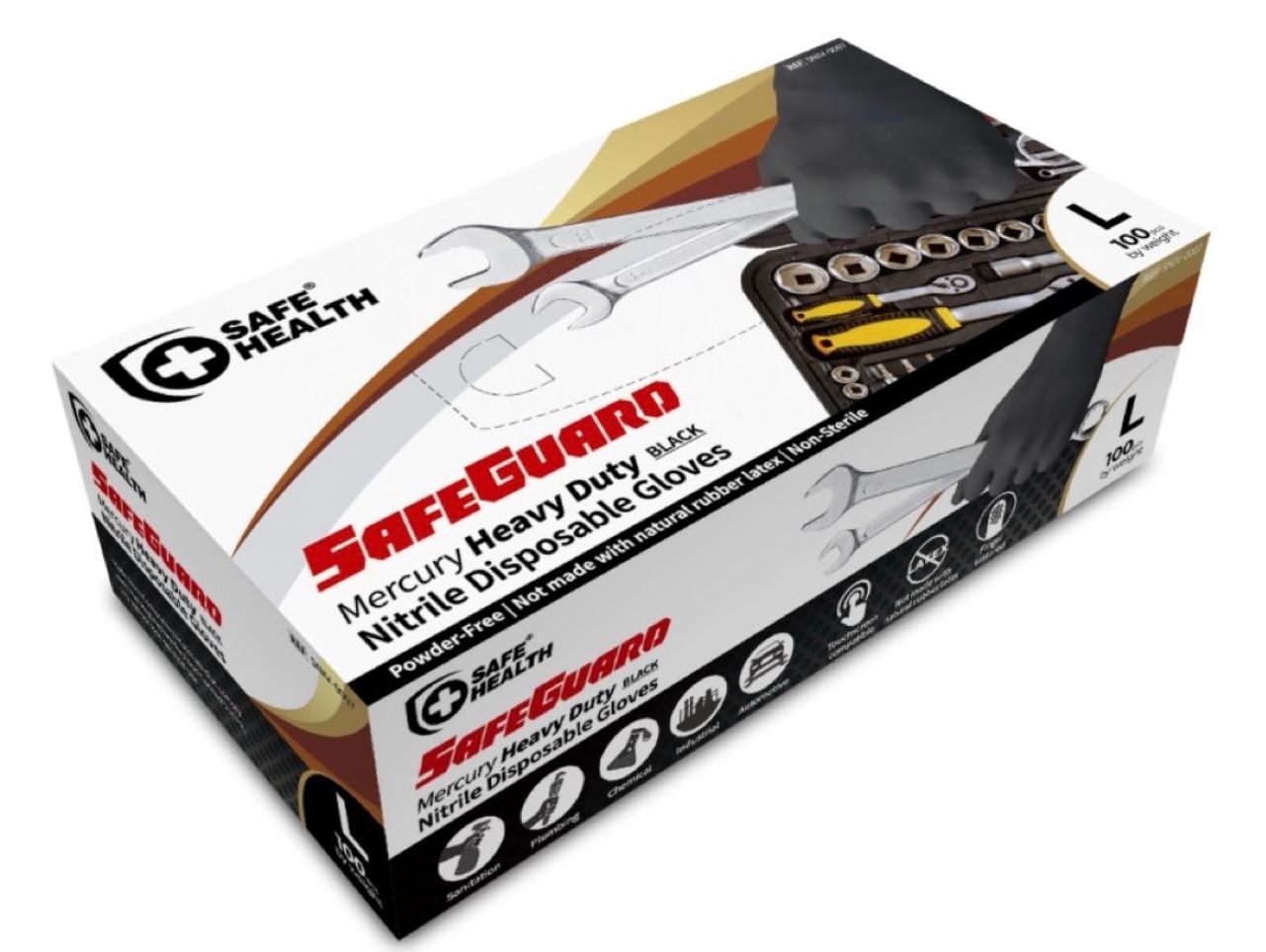 Safe Guard 6 mil Heavy Duty Black Nitrile Exam Gloves, Powder Free, Case of 900 (SG63)
