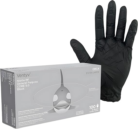 Ventyv Orca 6 mil Black Nitrile Exam Gloves, Powder-Free (VOBN6), case of 1000