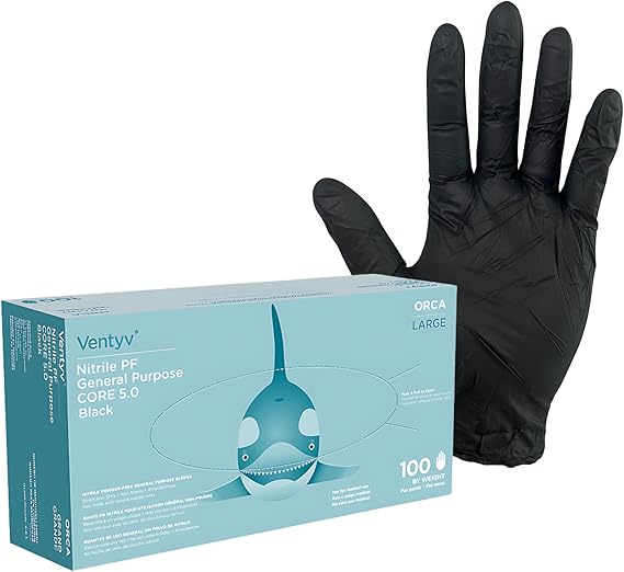 Ventyv Orca 6 mil Black Nitrile Exam Gloves, Powder-Free (VOBN6), case of 1000