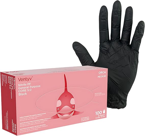 Ventyv Orca 6 mil Black Nitrile Exam Gloves, Powder-Free (VOBN6), case of 1000