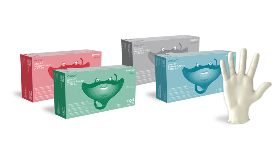 Ventyv StingRay 5 mil Latex Gloves, Powder-Free, Case of 1000