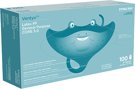 Ventyv StingRay 5 mil Latex Gloves, Powder-Free, Case of 1000