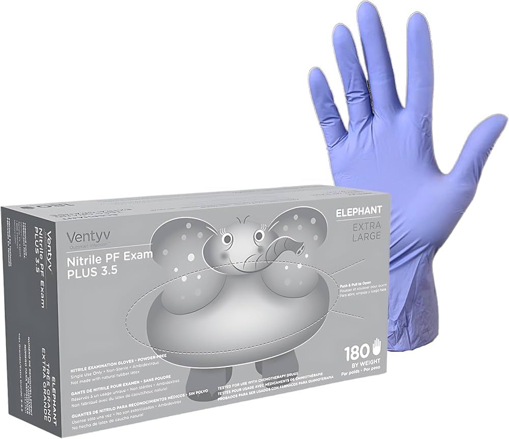 Ventyv Elephant 4 mil Violet Blue Nitrile Exam Gloves, Powder Free (CHEMO TESTED), case of 2000