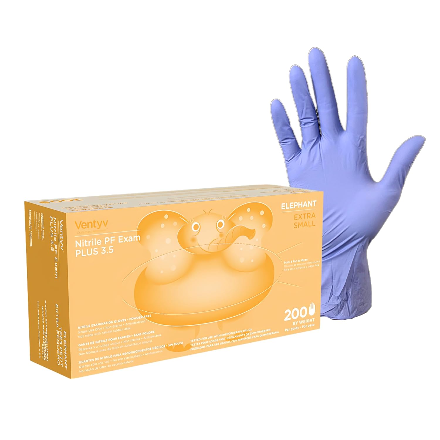 Ventyv Elephant 4 mil Violet Blue Nitrile Exam Gloves, Powder Free (CHEMO TESTED), case of 2000
