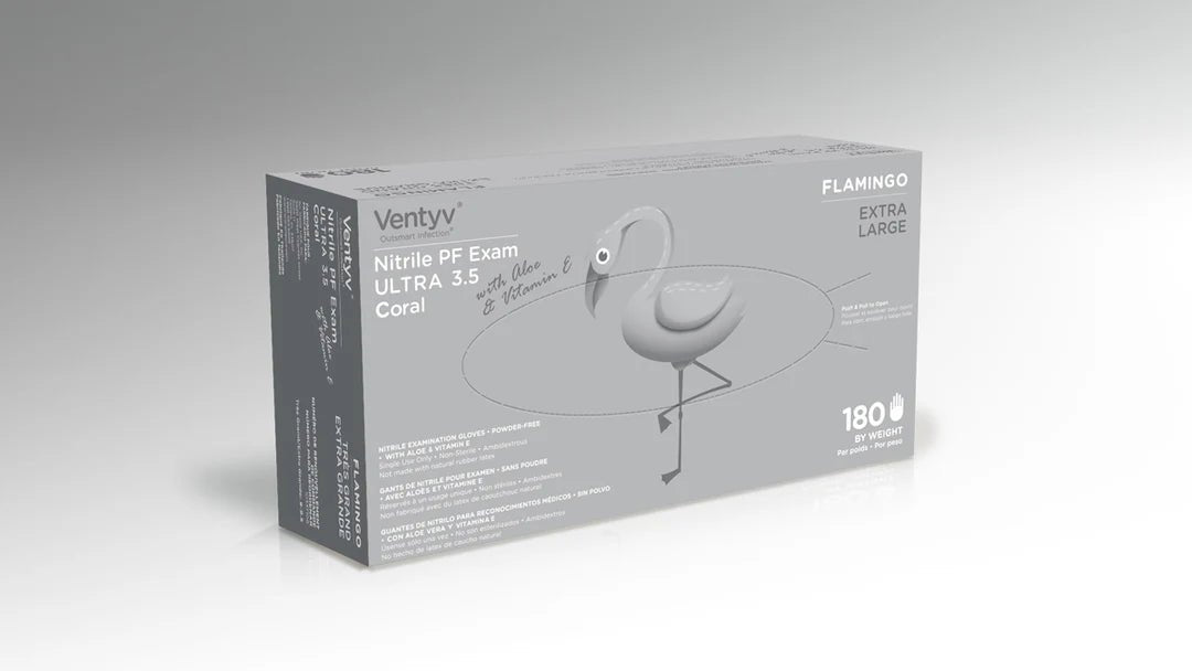Ventyv Flamingo 4 mil Pink Nitrile Exam Gloves, Powder Free (Coated with Aloe & Vitamin E), case of 2000