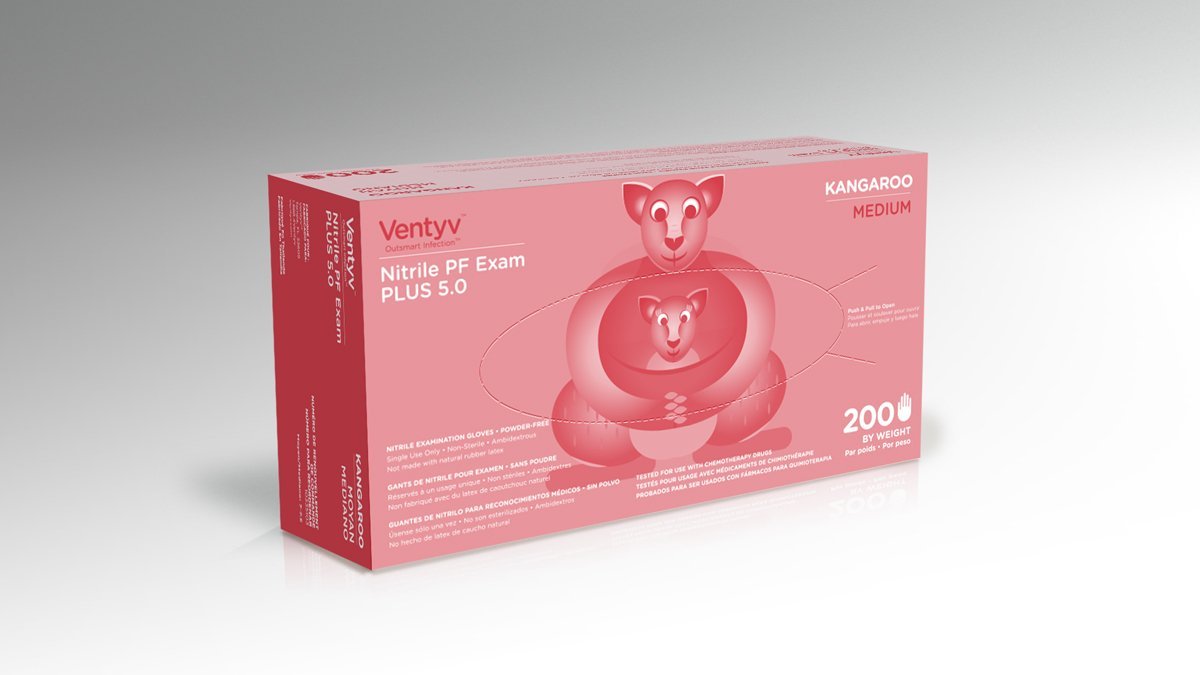Ventyv Kangaroo 5 mil Blue Nitrile Exam Gloves, Powder Free (CHEMO TESTED), case of 2000