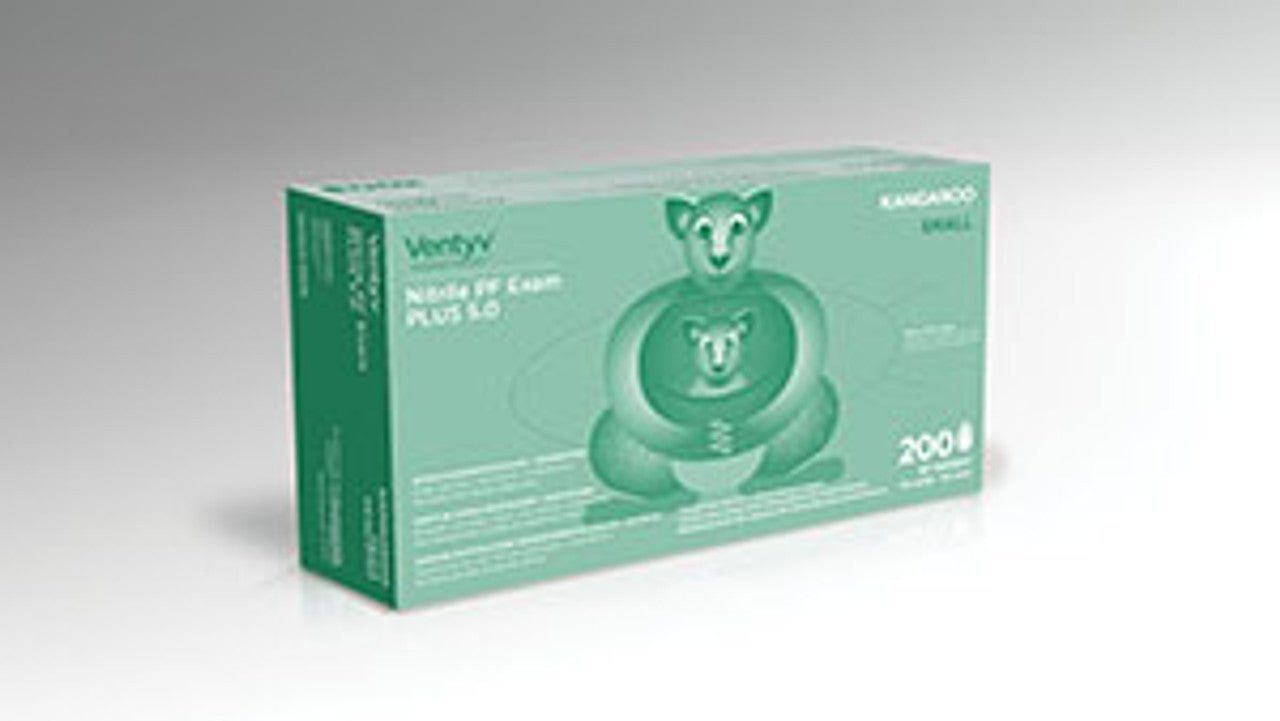 Ventyv Kangaroo 5 mil Blue Nitrile Exam Gloves, Powder Free (CHEMO TESTED), case of 2000