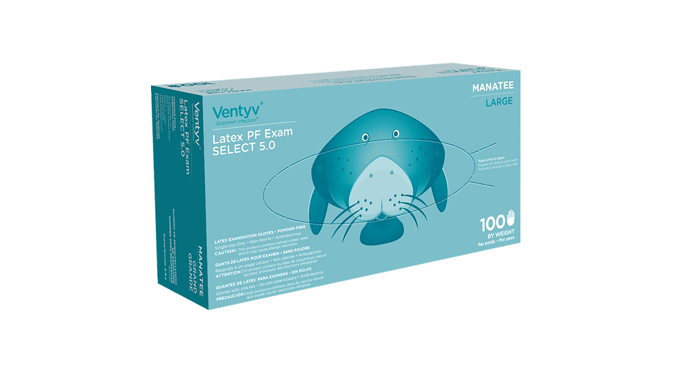 Ventyv Manatee 5 mil Latex Exam Gloves, Powder-Free (VML5), case of 1000