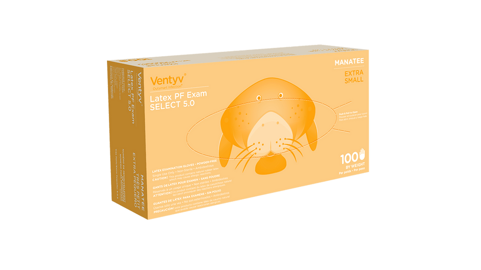 Ventyv Manatee 5 mil Latex Exam Gloves, Powder-Free (VML5), case of 1000