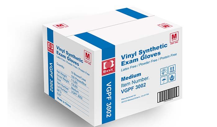 Intco Clear Vinyl Synthetic Exam Gloves, case of 1000, Powder-Free (VGPF300)