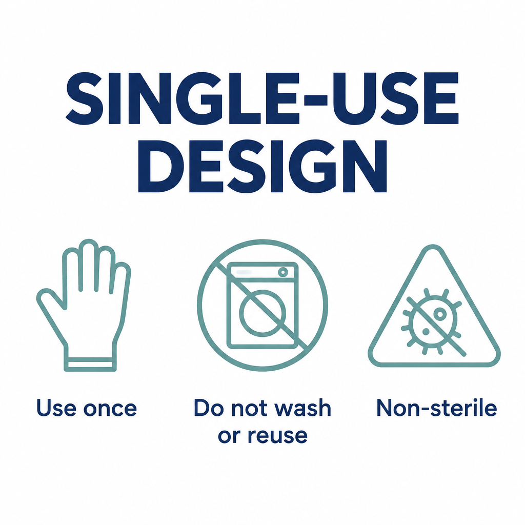 Single-use non-sterile gloves; do not wash or reuse