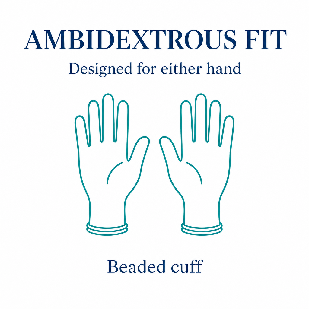 Ambidextrous gloves with a beaded cuff