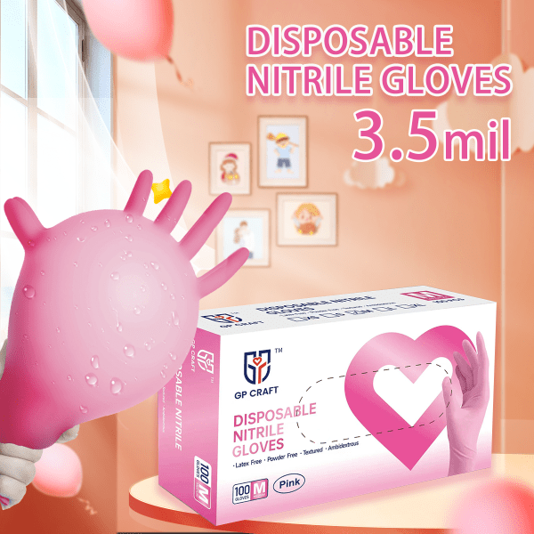 GP Craft 3.5 mil Pink Nitrile Exam Disposable Gloves, Powder Free, Case of 1000 (GP35P)