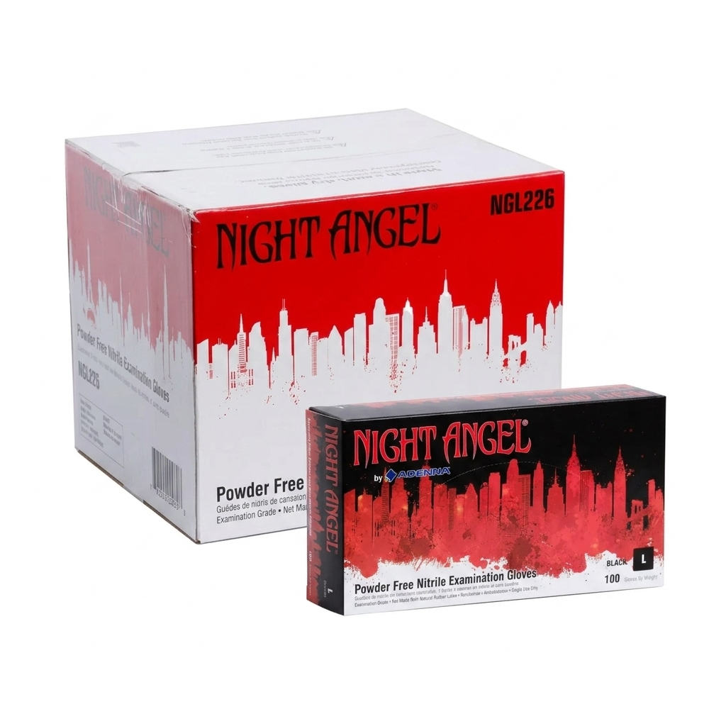 Adenna Night Angel 4 mil Black Nitrile Disposable Gloves, Case of 1000 Wholesale, Powder-Free
