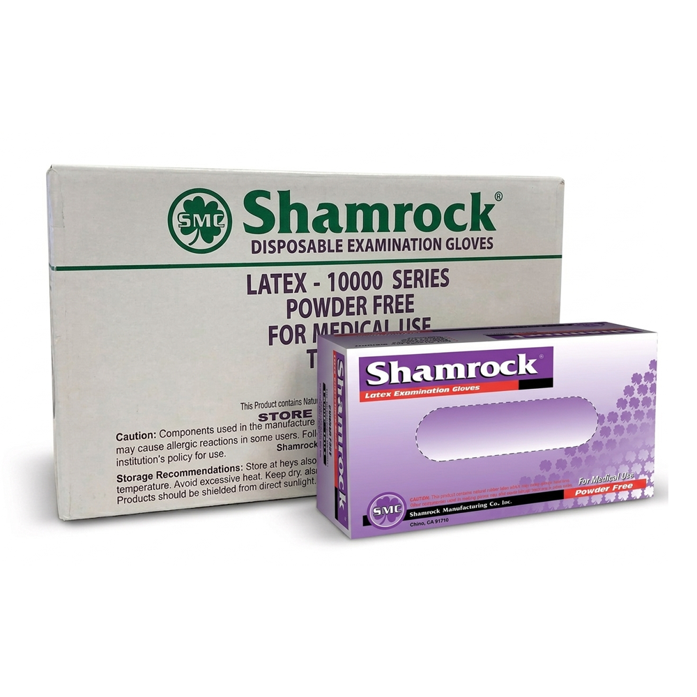 Shamrock 5 mil Latex Exam Disposable Glove, Case of 1000 Wholesale, Powder-Free, Full Textured, Medical & Food Safe