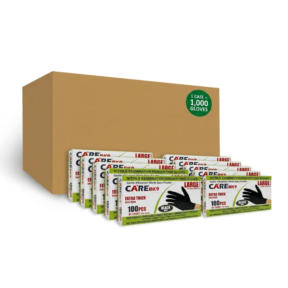 CARE 6 Mil Black Nitrile Examination Disposable Gloves, Case of 1000 Wholesale (CBK9-5xx)