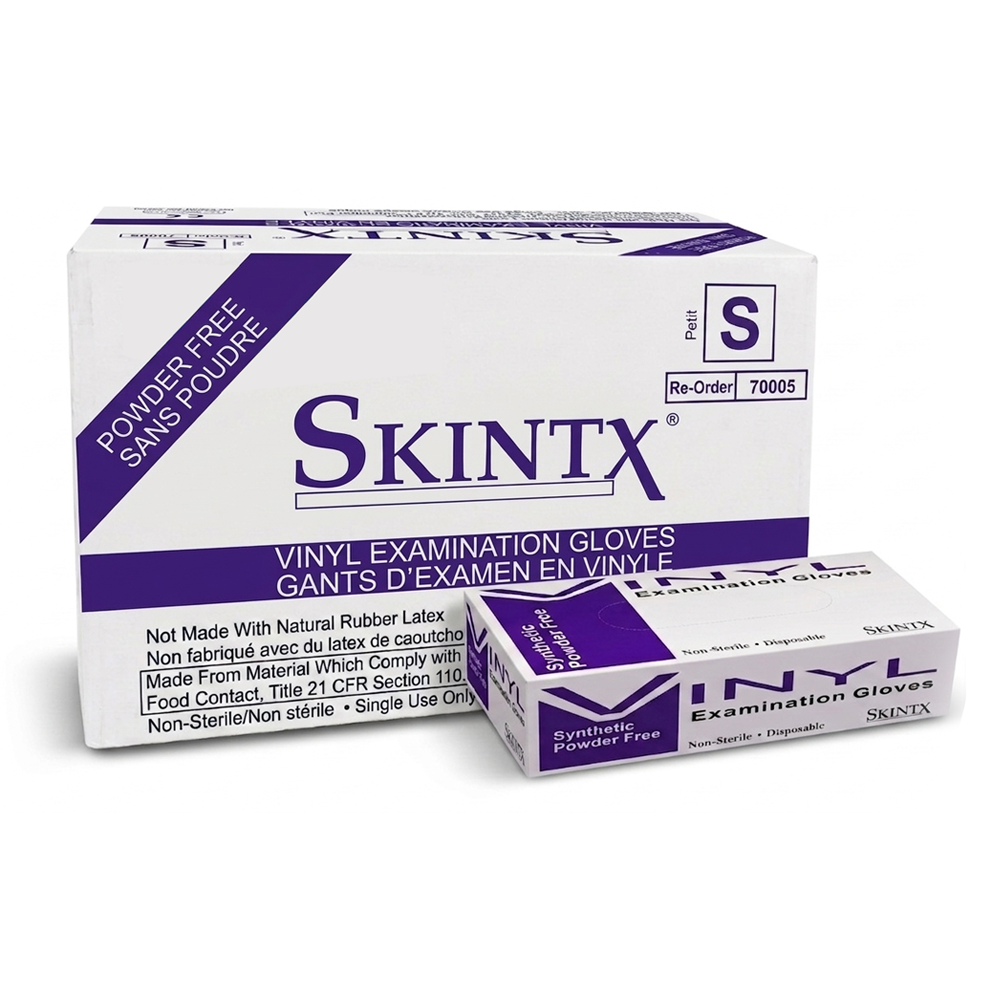 SkinTx 3.5 Mil Vinyl Examination Disposable Gloves, Case of 1000 Wholesale, Powder-Free (700xx)